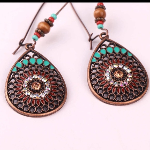 NEW💙💎GORGEOUS BRONZE🌈COLORFUL TEARDROPS💎💙BOHO - Picture 2 of 8
